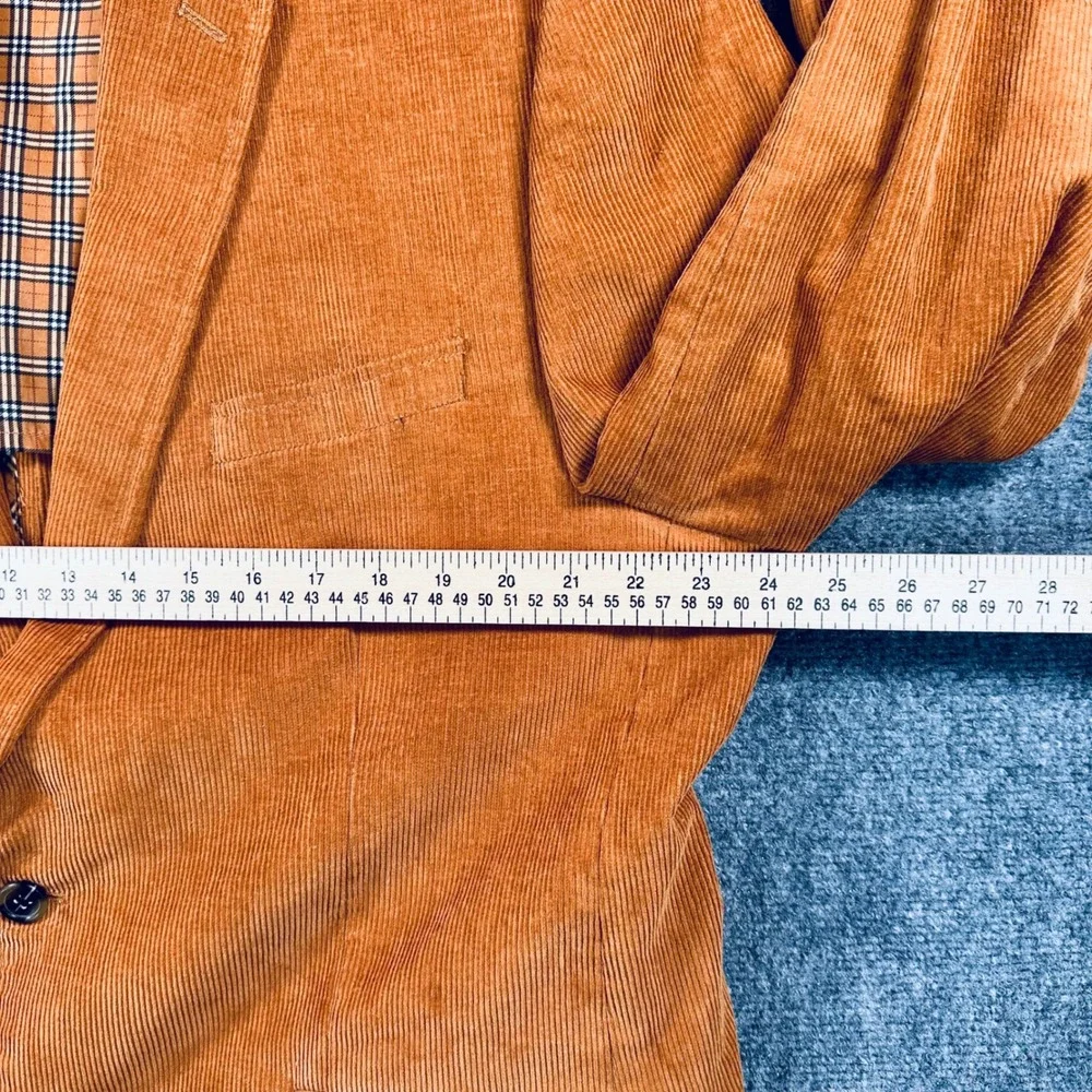 Alan Flusser 48R Burnt Orange Corduroy Blazer Jacket Sport Coat Plaid Lining